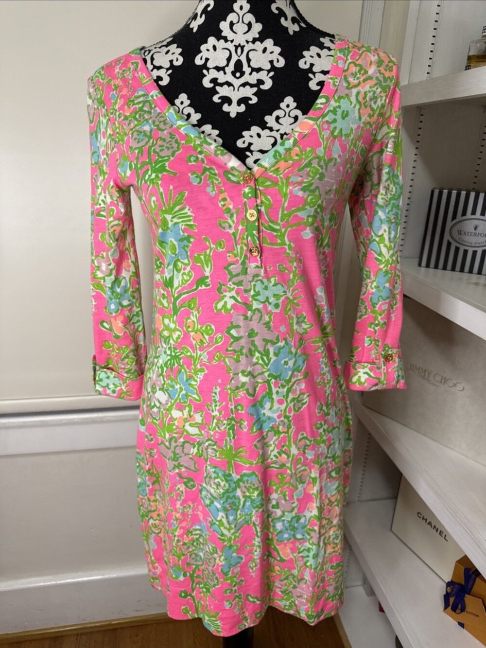 Lilly Pulitzer Palmetto T Shirt Dress Southern Charm Floral Print Size XS Pink